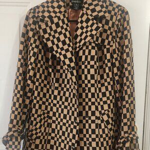 Bebe Wool Belted Trench Coat Checkered Print Fully Lined US Size S (SMALL)